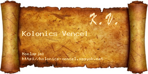 Kolonics Vencel névjegykártya